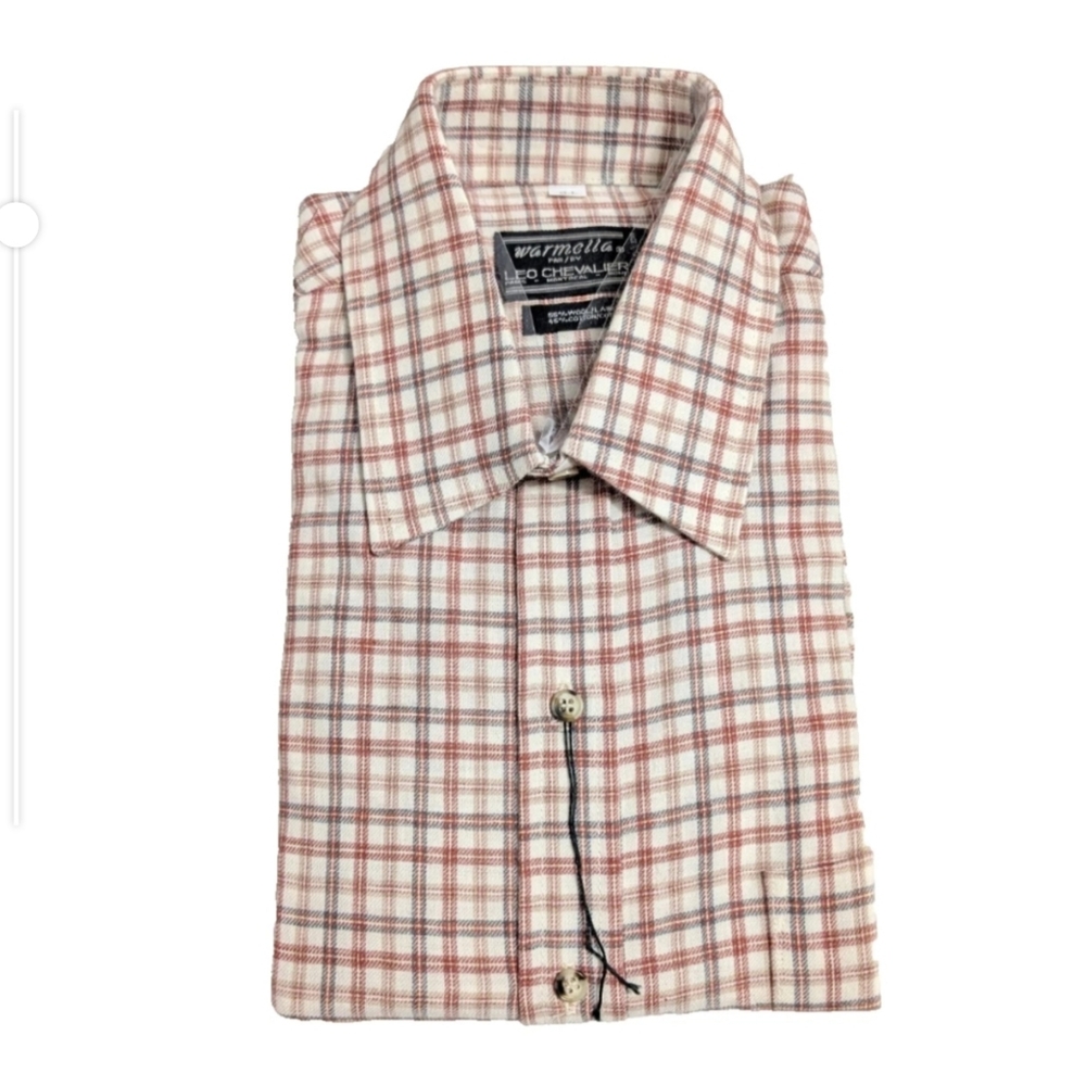 NOS Vintage Leo Chevalier Warmella Men's Wool Blend Long Sleeve Check Shirt sz L